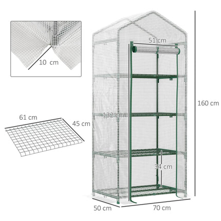 White 4-shelf greenhouse, foil cover, 70x50x160 cm