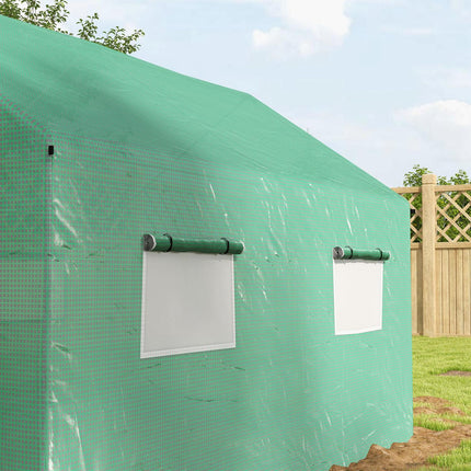 Folinis šiltnamis 2x3x2m atsparus vėjui su suvyniojamu langu ir apsauga nuo UV spindulių, idealiai tinka pomidorams, tvirta plieninė konstrukcija, žalios spalvos