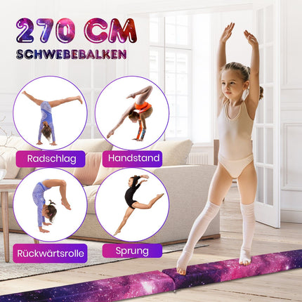 Sulankstoma 270 cm gimnastikos balansyras vaikams, violetinė