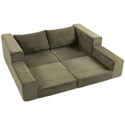 Foldable 4-in-1 Sofa Bed 2-Seater with Back Cushions, Green, Chenille