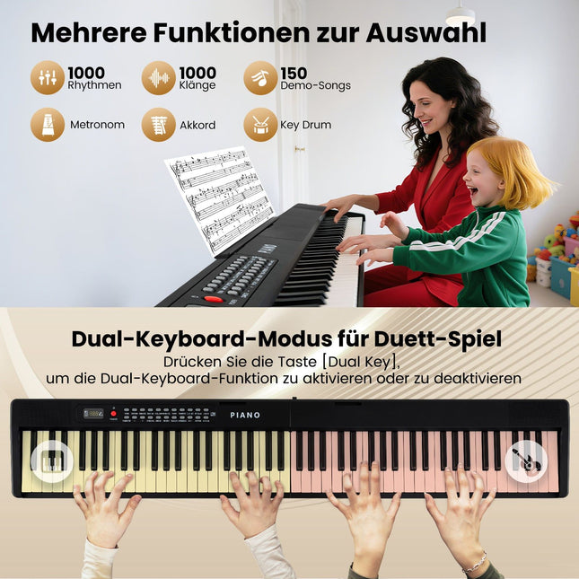 Sulankstoma 88 klavišų pianino klaviatūra su dvigubu režimu ir mokymosi funkcija