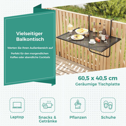 Sulankstomas balkono stalas - metalinis pakabinamas stalas, juodas