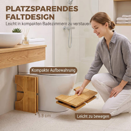 Sulankstoma bambukinė tualeto kėdė, neslystanti, ąžuolo apdaila