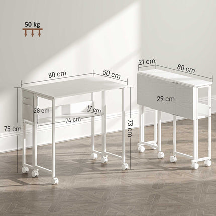 Sulankstomas stalas su lentyna, baltas, 50–21 cm gylio