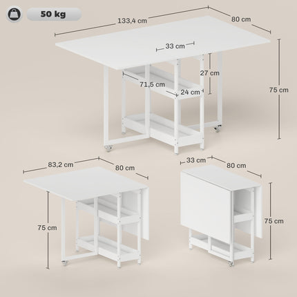 Sulankstomas valgomojo stalas, pramoninio dizaino, 4 sėdimos vietos, baltas