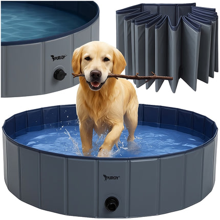 Foldable Dog Pool and Playpen 160 x 30 cm, 600 l, Drain Valve, Non-Slip Bottom