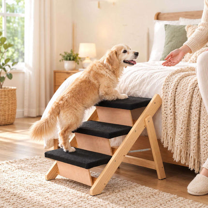 Foldable Dog Stairs and Ramp 2-in-1 with 3 Steps, Up to 50 kg, Pine Wood
