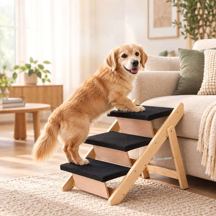 Foldable Dog Stairs and Ramp 2-in-1 with 3 Steps, Up to 50 kg, Pine Wood