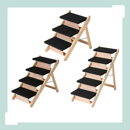 Foldable Dog Stairs and Ramp 2-in-1 with 5 Steps, Up to 50 kg, Pine Wood