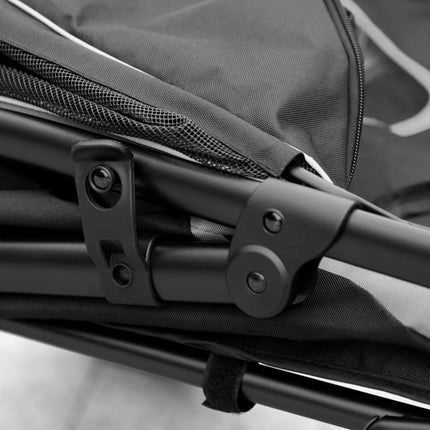 Sulankstomas šunų vežimėlis su reguliuojamu stogeliu, pilkas, 30 kg talpa