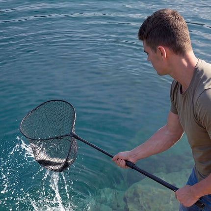 Foldable Fishing Landing Net, Telescopic Handle, Silicone Mesh