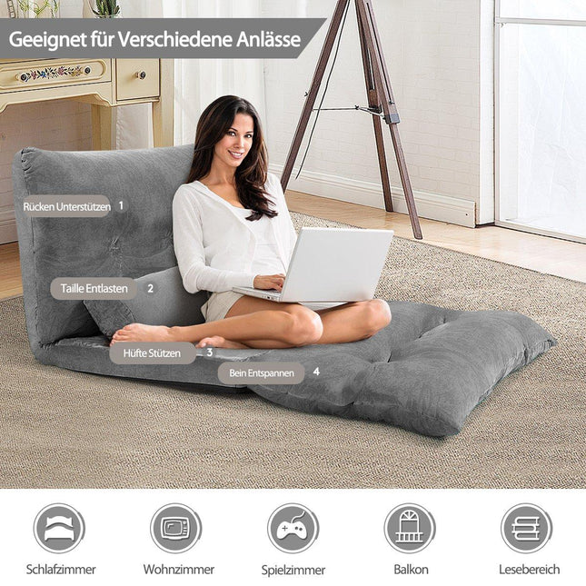 Sulankstoma grindų sofa-lova, reguliuojamas atlošas, pilka