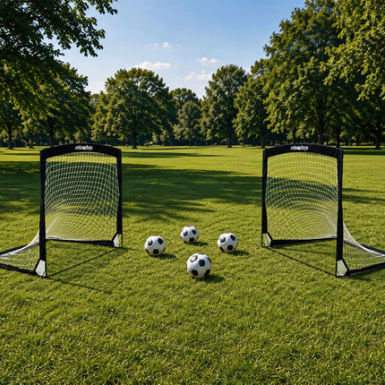 Sulankstomų futbolo vartų rinkinys, juodos spalvos, su nešiojimo krepšiu