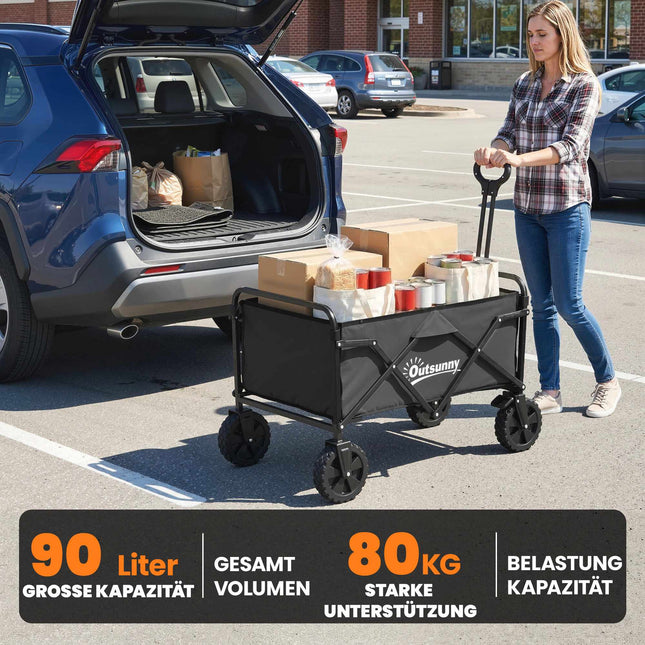 Sulankstomas sodo vežimėlis su reguliuojama rankena, juodas, 80 kg keliamoji galia