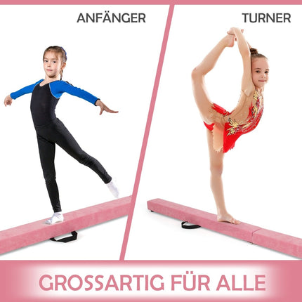 Sulankstoma gimnastikos balansinė sija, 210 cm, zomšos imitacijos, rožinė