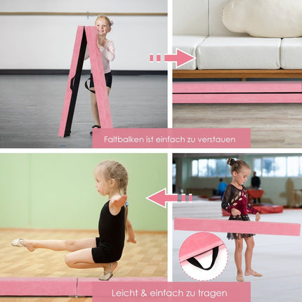 Sulankstoma gimnastikos balansinė sija, 210 cm, zomšos imitacijos, rožinė