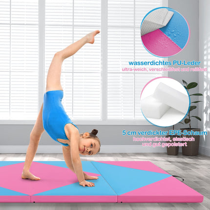 Sulankstomas gimnastikos kilimėlis, 240x117x5cm, rožinis/mėlynas