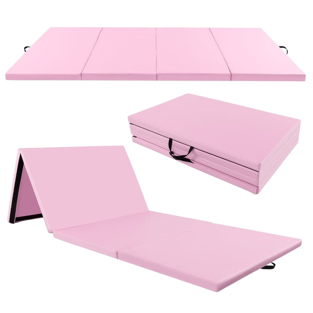 Sulankstomas gimnastikos kilimėlis, 300x117x5 cm, rožinis, PU užvalkalas