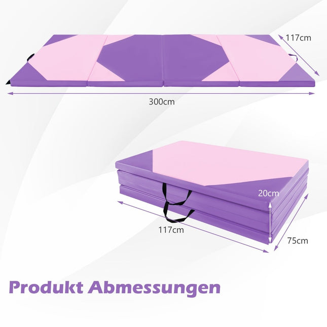 Sulankstomas gimnastikos kilimėlis, dirbtinė oda, 300x117x5 cm, violetinis