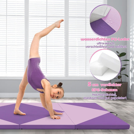 Sulankstomas gimnastikos kilimėlis, nešiojamas, 240x117x5 cm, violetinis