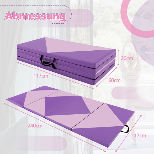 Sulankstomas gimnastikos kilimėlis, nešiojamas, 240x117x5 cm, violetinis