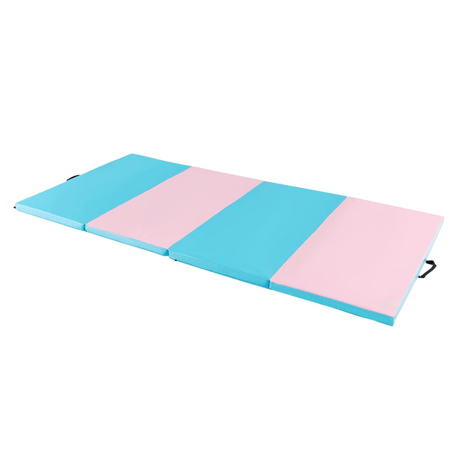 Sulankstomas gimnastikos kilimėlis su rankenomis, 240x120x5 cm, mėlynas/rožinis