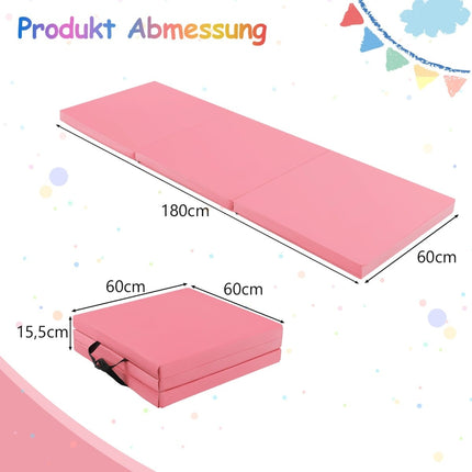 Sulankstomas gimnastikos kilimėlis su rankenomis - rožinis, 180x60 cm