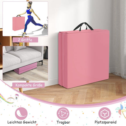 Sulankstomas gimnastikos kilimėlis su rankenomis - rožinis, 180x60 cm