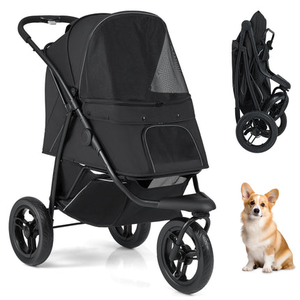 Sulankstomas vežimėlis augintiniams, 3 ratukai, 25 kg talpa, juodas