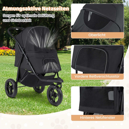 Sulankstomas vežimėlis augintiniams, 3 ratukai, 25 kg talpa, juodas