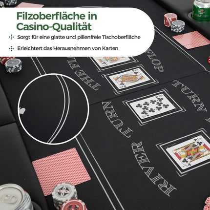 Sulankstomas pokerio stalas 8 žaidėjams su puodelių laikikliais, juodas