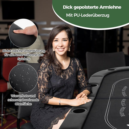 Sulankstomas pokerio stalas 8 žaidėjams su puodelių laikikliais, juodas
