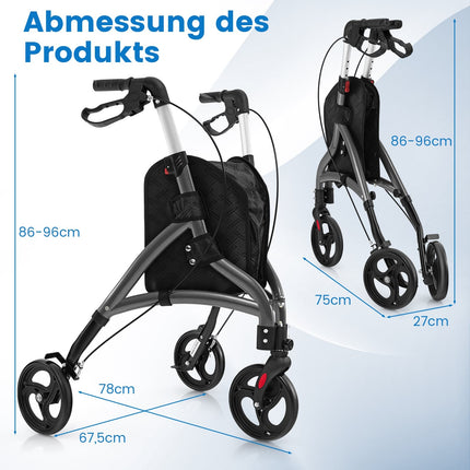 Sulankstomas vaikštynė senjorams - lengvas aliuminis, 20 cm ratukai