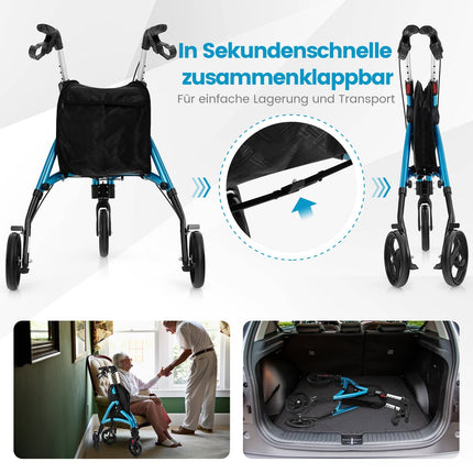 Sulankstomas vaikštynė senjorams - lengvas aliuminis, 20 cm ratukai