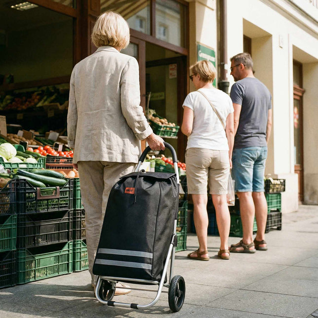 Sulankstomas pirkinių vežimėlis 45 l, juodas, su terminiu vidumi