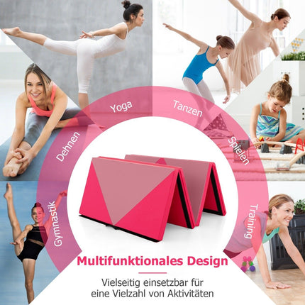 Sulankstomas minkštas kilimėlis grindims, nešiojamas gimnastikos kilimėlis jogai, 240 x 117 x 5 cm, rožinis