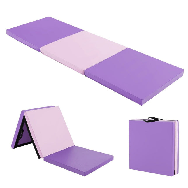 Sulankstomas minkštas gimnastikos kilimėlis su 2 rankenomis, neslystantis, 180 x 60 x 5 cm, violetinis ir rožinis