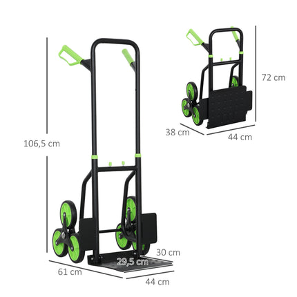 Sulankstomas rankinis vežimėlis laiptams lipti, plieninis rėmas, 120 kg keliamoji galia