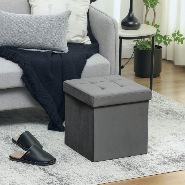 Sulankstomas daiktadėžės pufas su putplasčiu, MDF, pilkas, 37,6 l