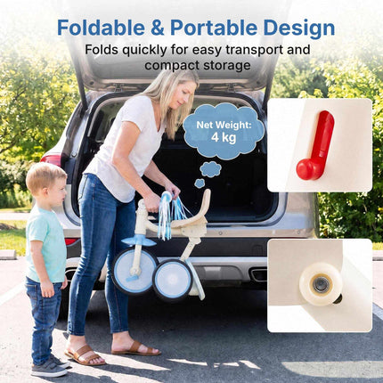 Foldable Toddler Tricycle with Light-Up Wheels for Ages 2-5, Blue, Rear Basket