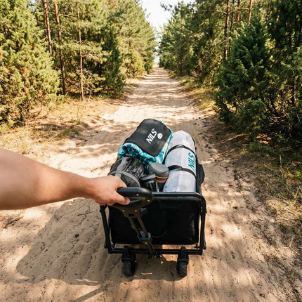 Sulankstomas turistinis vežimėlis, juodas, 70 l talpos, 600D audinys