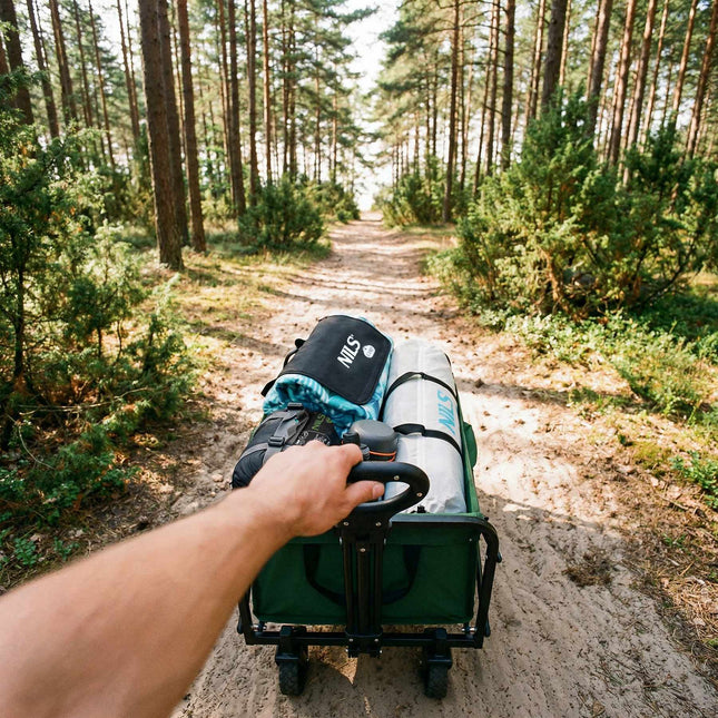 Sulankstomas turistinis vežimėlis, 70 l talpos, žalias