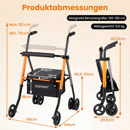 Sulankstomas kelioninis ratas, reguliuojamo aukščio, oranžinis, 136 kg keliamoji galia