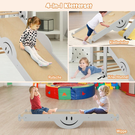 Sulankstomi mediniai laipiojimo žaislai su reguliuojamu ir apverčiamu rampu, Montessori laipiojimo rinkinys, pilkas
