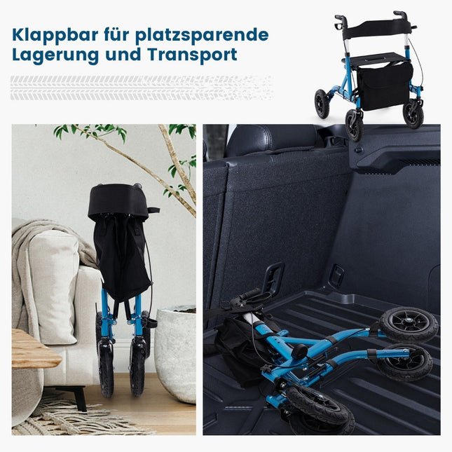Sulankstomas ir lengvas riedėtuvas su aliuminio sėdyne iki 136 kg, kelioninis riedėtuvas mėlynas