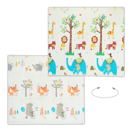 Foldable play mat with animal motifs