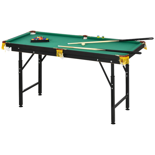 Biliardo stalas, 4,6 pėdų, sulankstomas, 140 x 60 x 55-75 cm, biliardo stalas su priedais, trikampis, 2 lazdos, 16 kamuoliukų jaunimui, suaugusiems, plienas, žalias