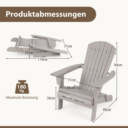 Sulankstoma Adirondack kėdė, pilka mediena, aukštas atlošas