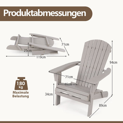 Sulankstomas Adirondack kėdžių komplektas, medinis, 180 kg keliamoji galia, pilkas