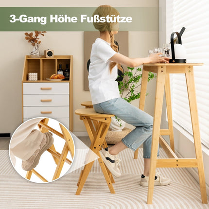 Sulankstomos bambukinės baro kėdės, 2 vnt. komplektas, sėdynės aukštis 61 cm